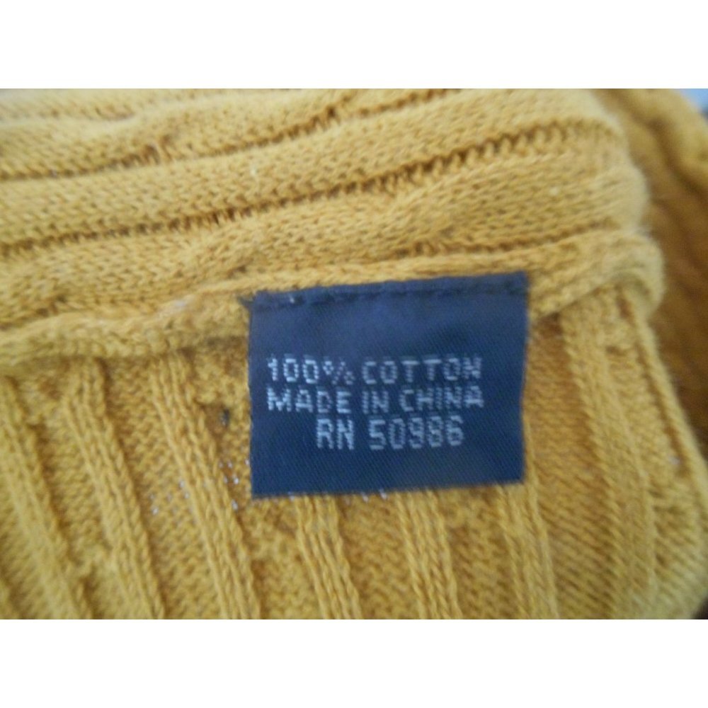 Vintage V Neck Fall Brown Yellow Sweater Sz M 100% cotton cable knit - Picture 2 of 5